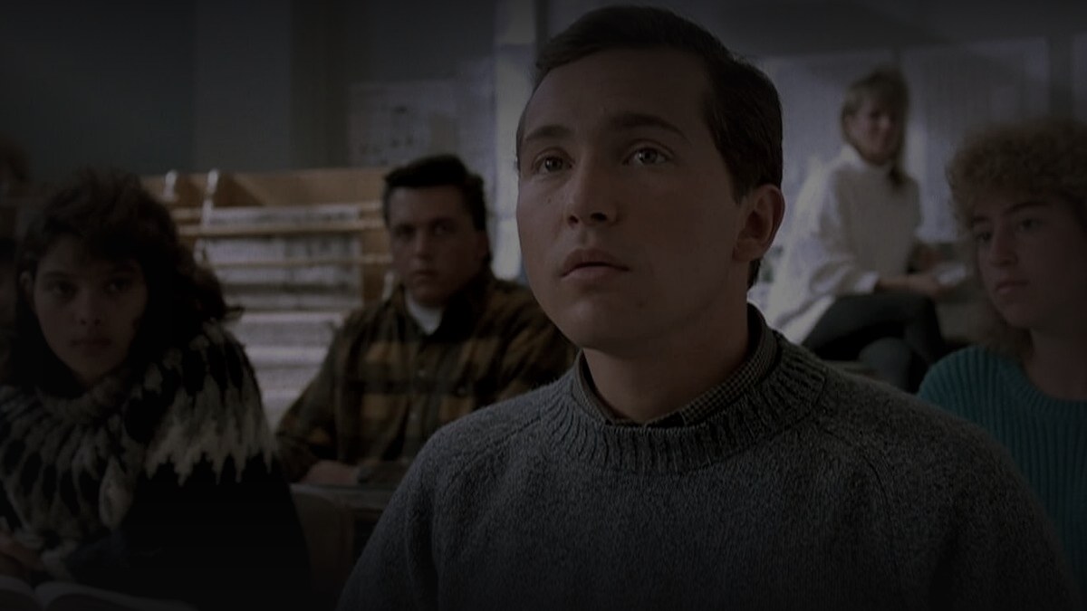 Still from Three O'Clock High (1987) — still from Three O'Clock High (1987), dir. Phil Joanou, via Letterboxd